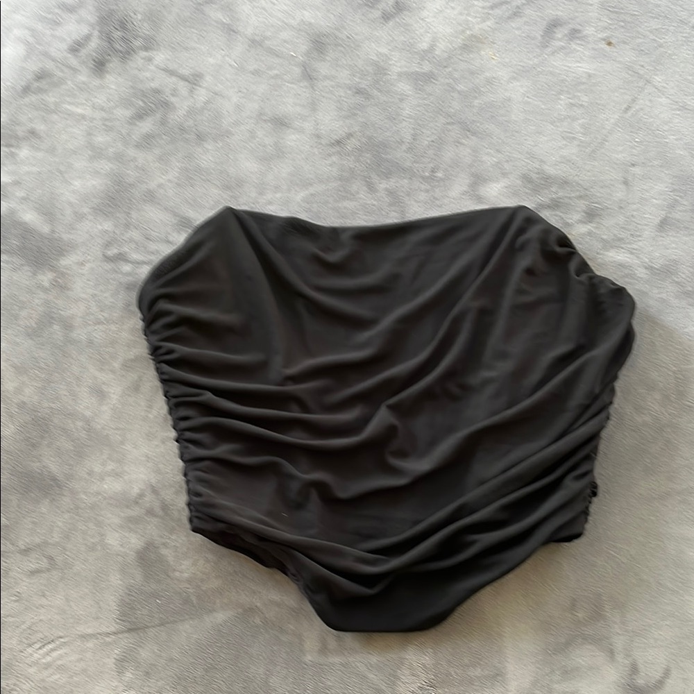 Black Ruched Elegant Strapless Top with Zipper
